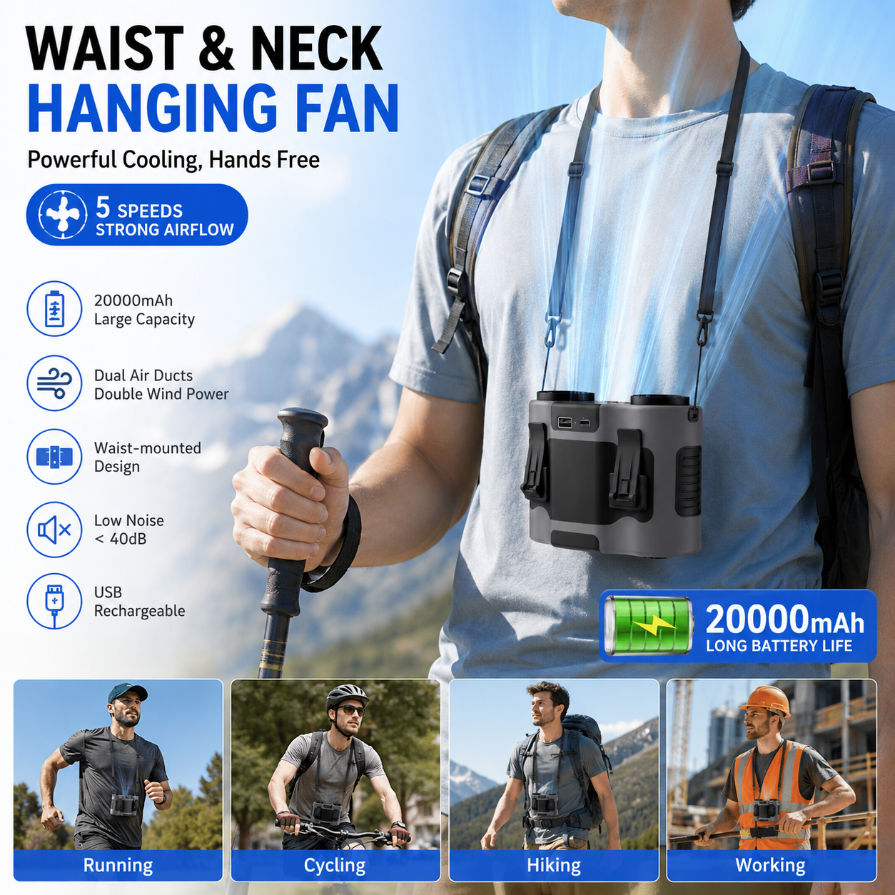 Portable Waist Clip Fan Mini U - Timer Dual Outlet avis et prix