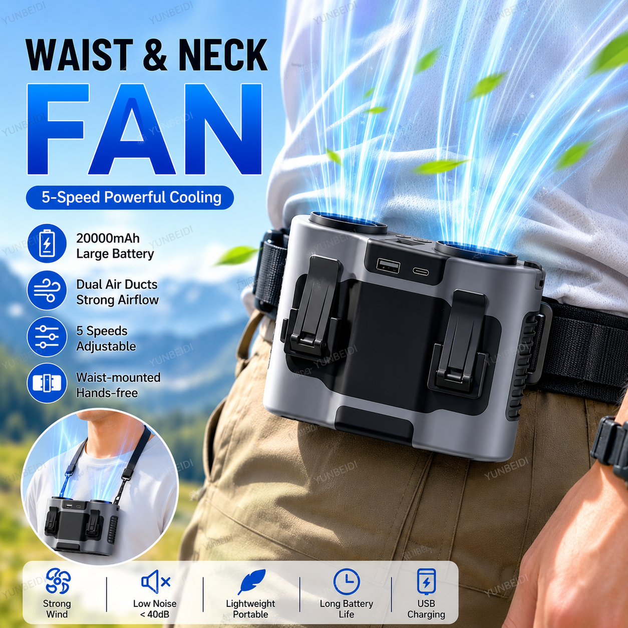 Portable Waist Clip Fan Mini U - Timer Dual Outlet avis et prix